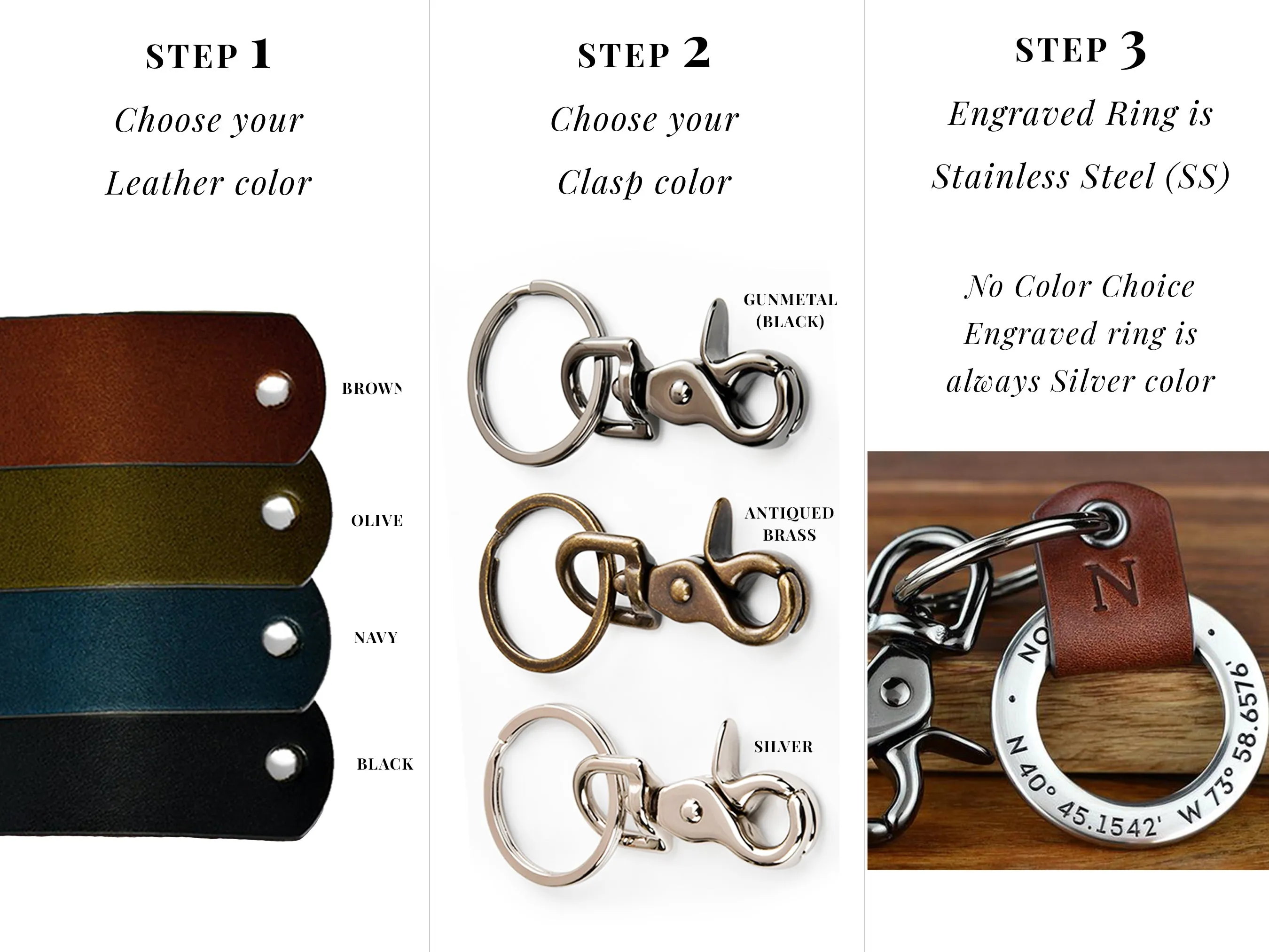 Custom Coordinates Leather Key Chain Ring