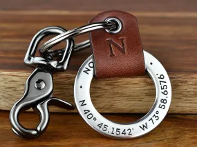 Custom Coordinates Leather Key Chain Ring