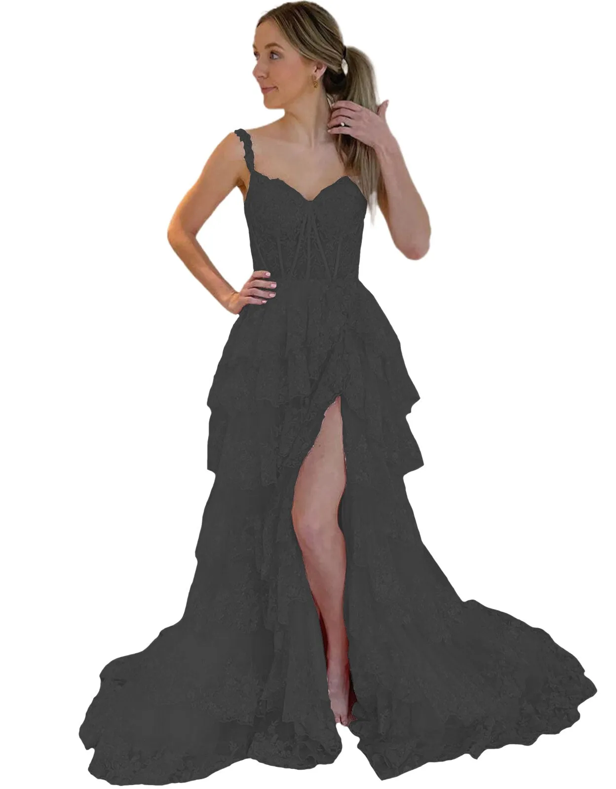 deanwangkt  Lace Beaded Prom Dresses Split Sweet 15 Appliques Girls Birthday Evening Formal Party Quinceanera Sequins Women Gown