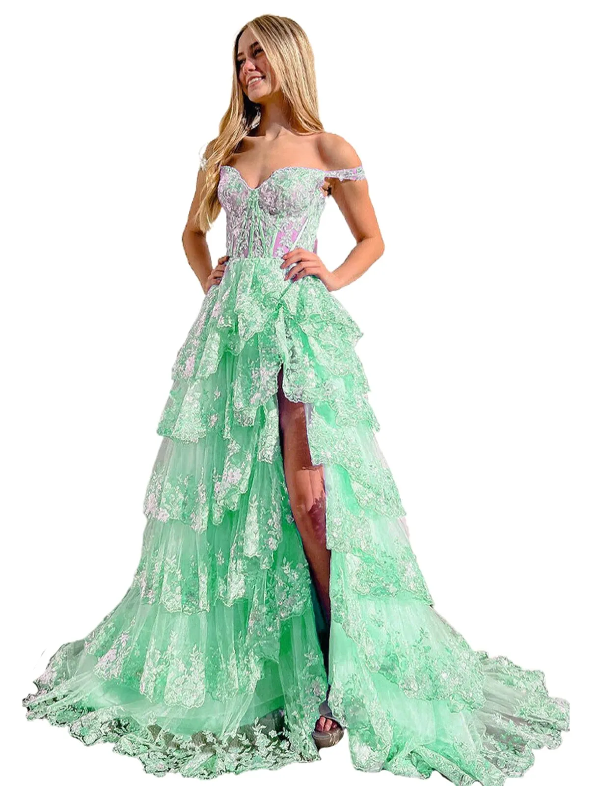 deanwangkt  Lace Beaded Prom Dresses Split Sweet 15 Appliques Girls Birthday Evening Formal Party Quinceanera Sequins Women Gown