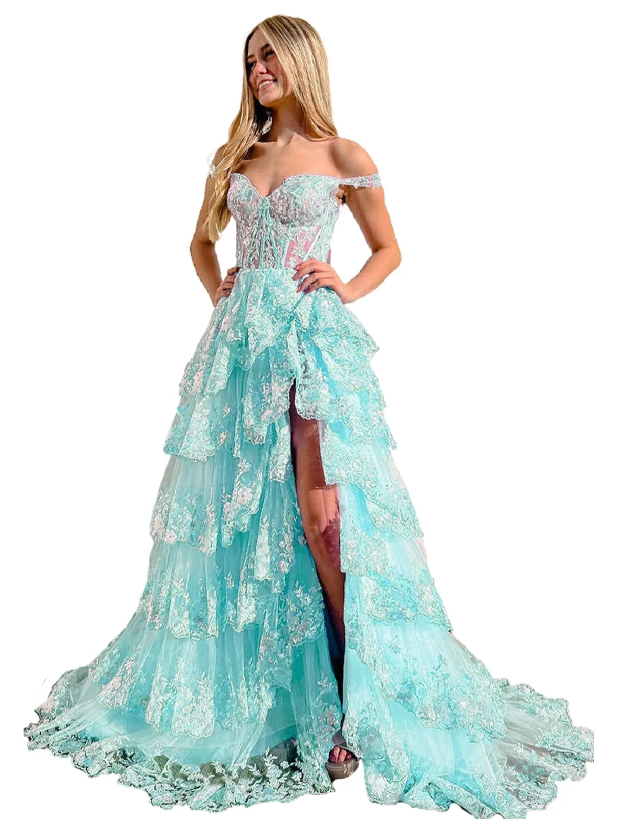 deanwangkt  Lace Beaded Prom Dresses Split Sweet 15 Appliques Girls Birthday Evening Formal Party Quinceanera Sequins Women Gown