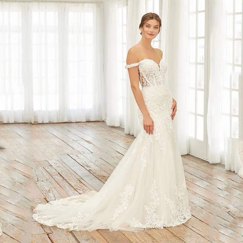 deanwangkt  Off the Shoulder Sweetheart Mermaid Applique Lace Wedding Dresses Trumpet Beach Bridal Gown Brautkleider Bride Vestidos De Novia