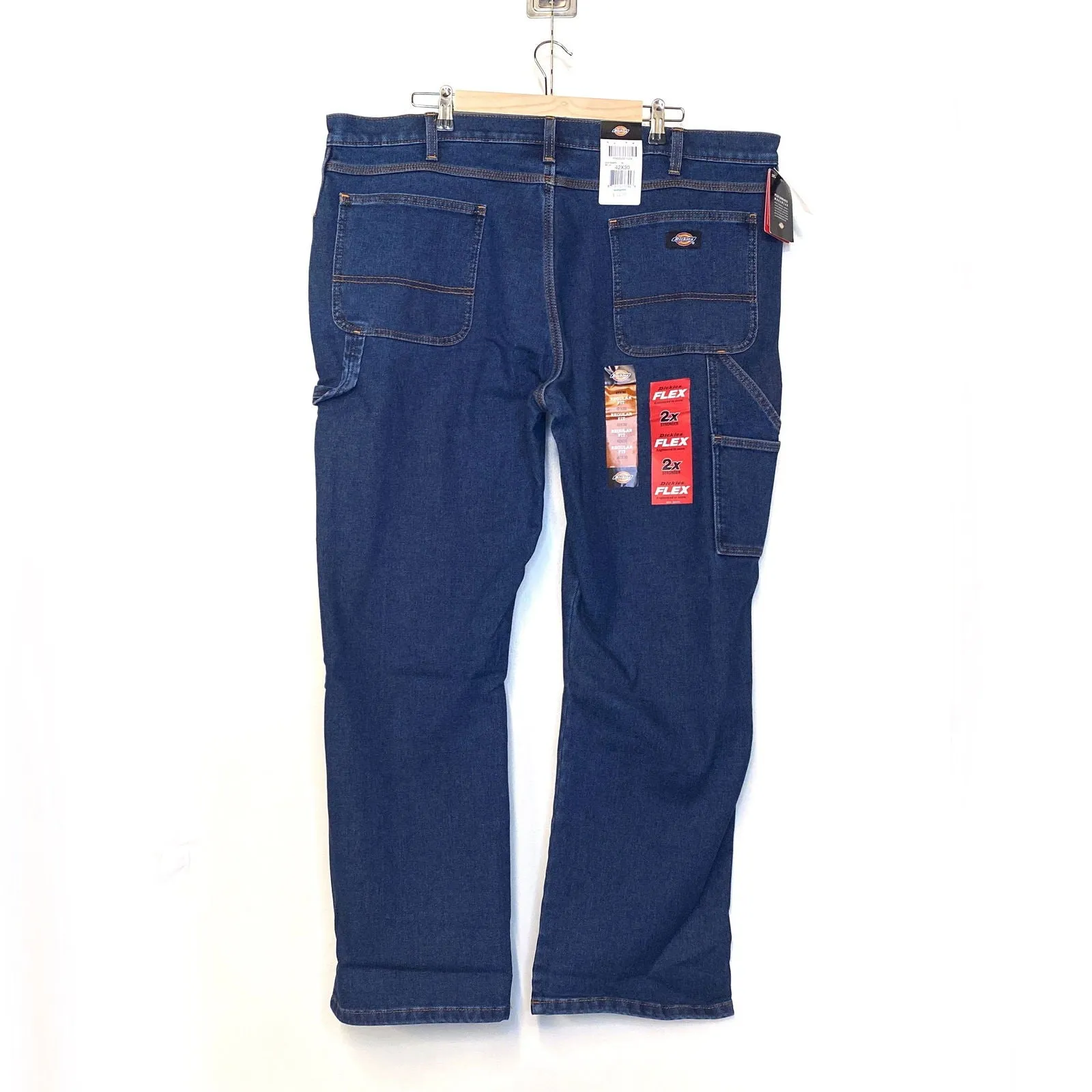 Dickies Mens Size 42x32 Straight Denim Blue Carpenter Jeans Flannel Lined Relaxed Fit