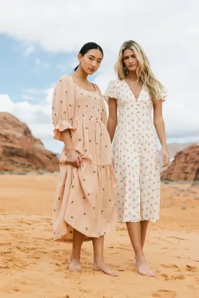 Ditsy Floral Embroidered Dress in Blush - FINAL SALE