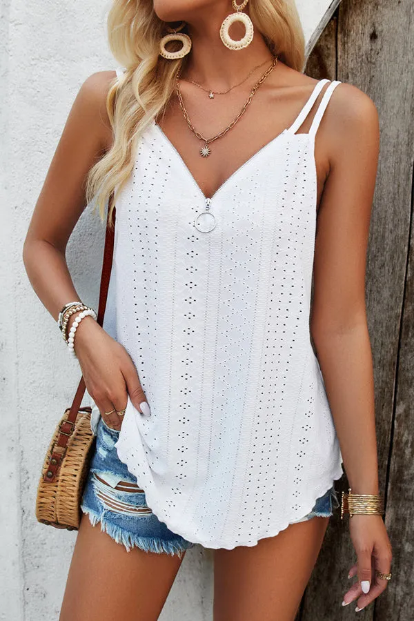 Double Straps V Neck Hollow Casual Tops