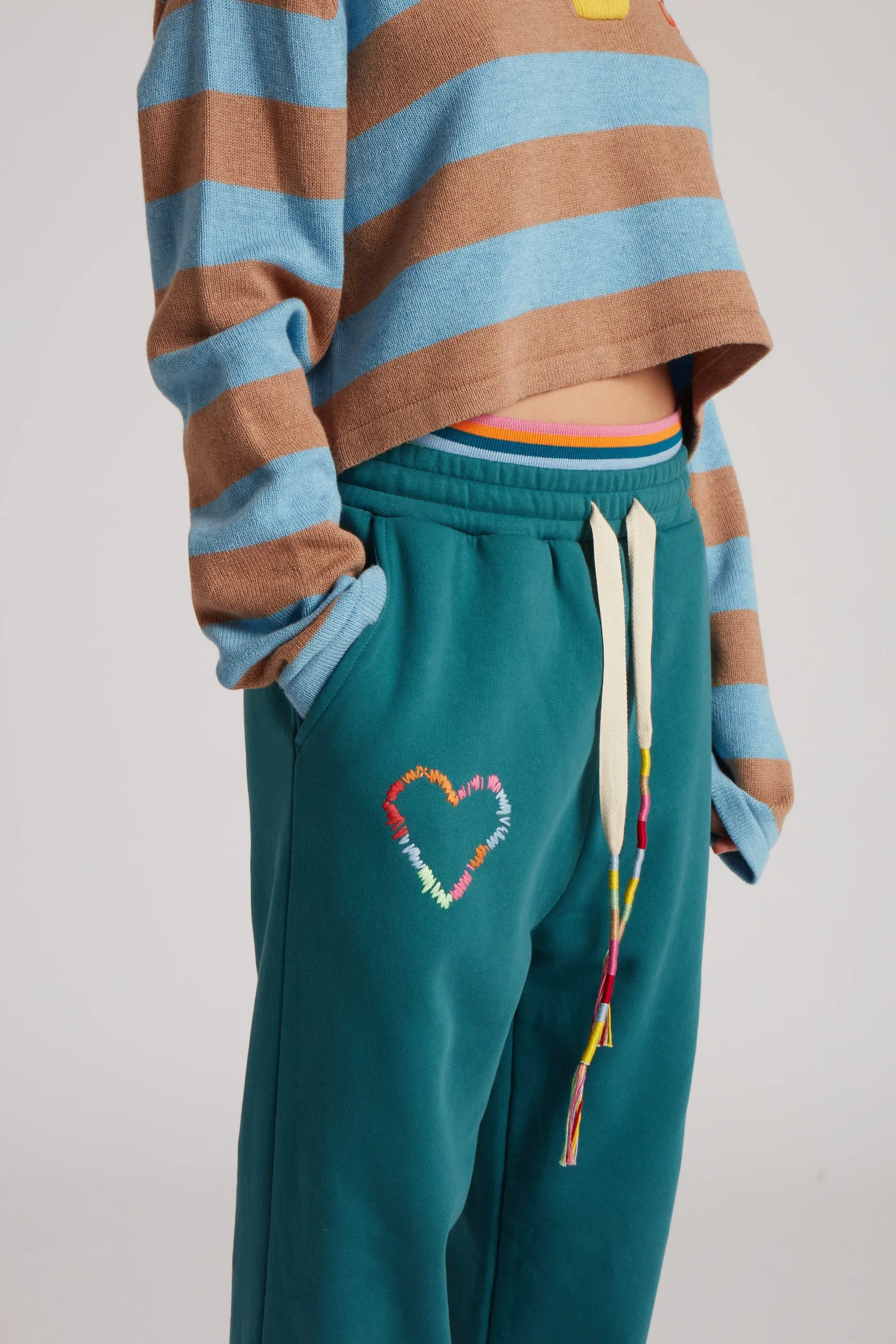 Embroidered Heart Double Waistband Joggers