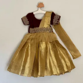 Elegant Semi-Silk Frock with Dreamy Drapes – Perfect for Special Occasions