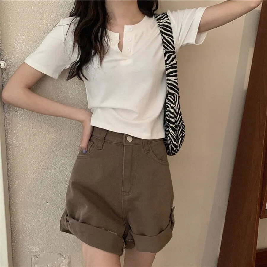 DressBetty - Solid Casual Skinny White Slim Female Tops