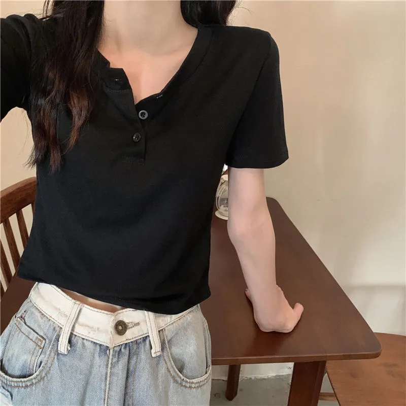 DressBetty - Solid Casual Skinny White Slim Female Tops