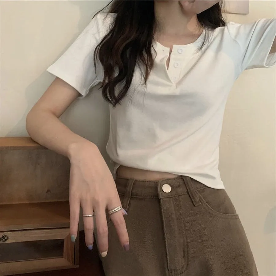 DressBetty - Solid Casual Skinny White Slim Female Tops