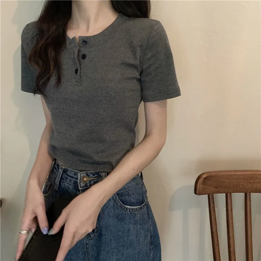 DressBetty - Solid Casual Skinny White Slim Female Tops