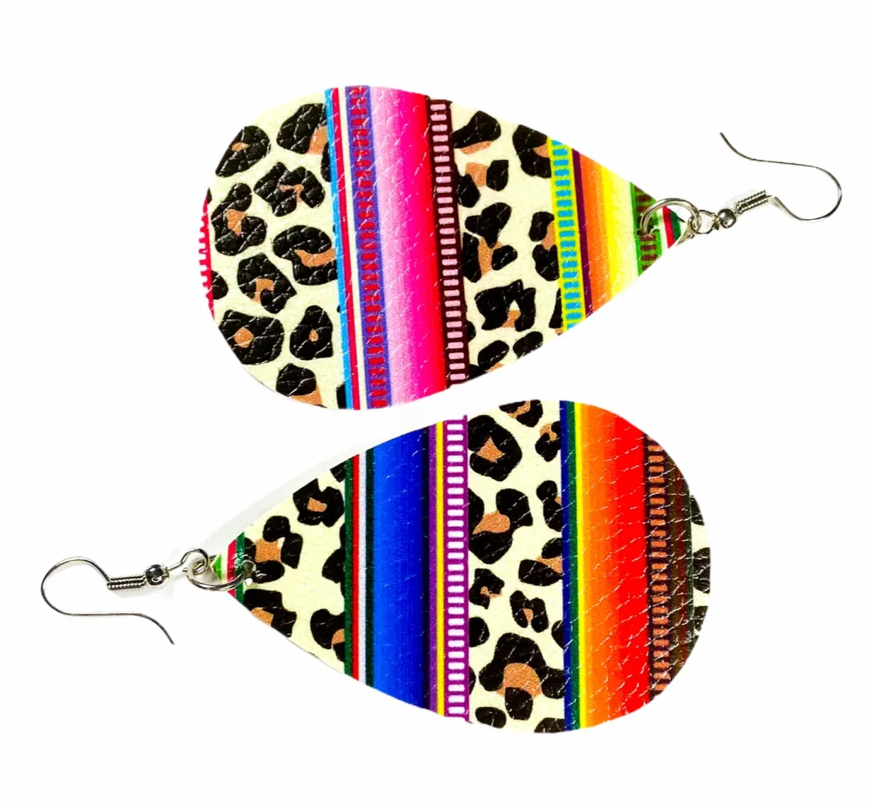 Earrings - Faux leather multi leopard print tear drops