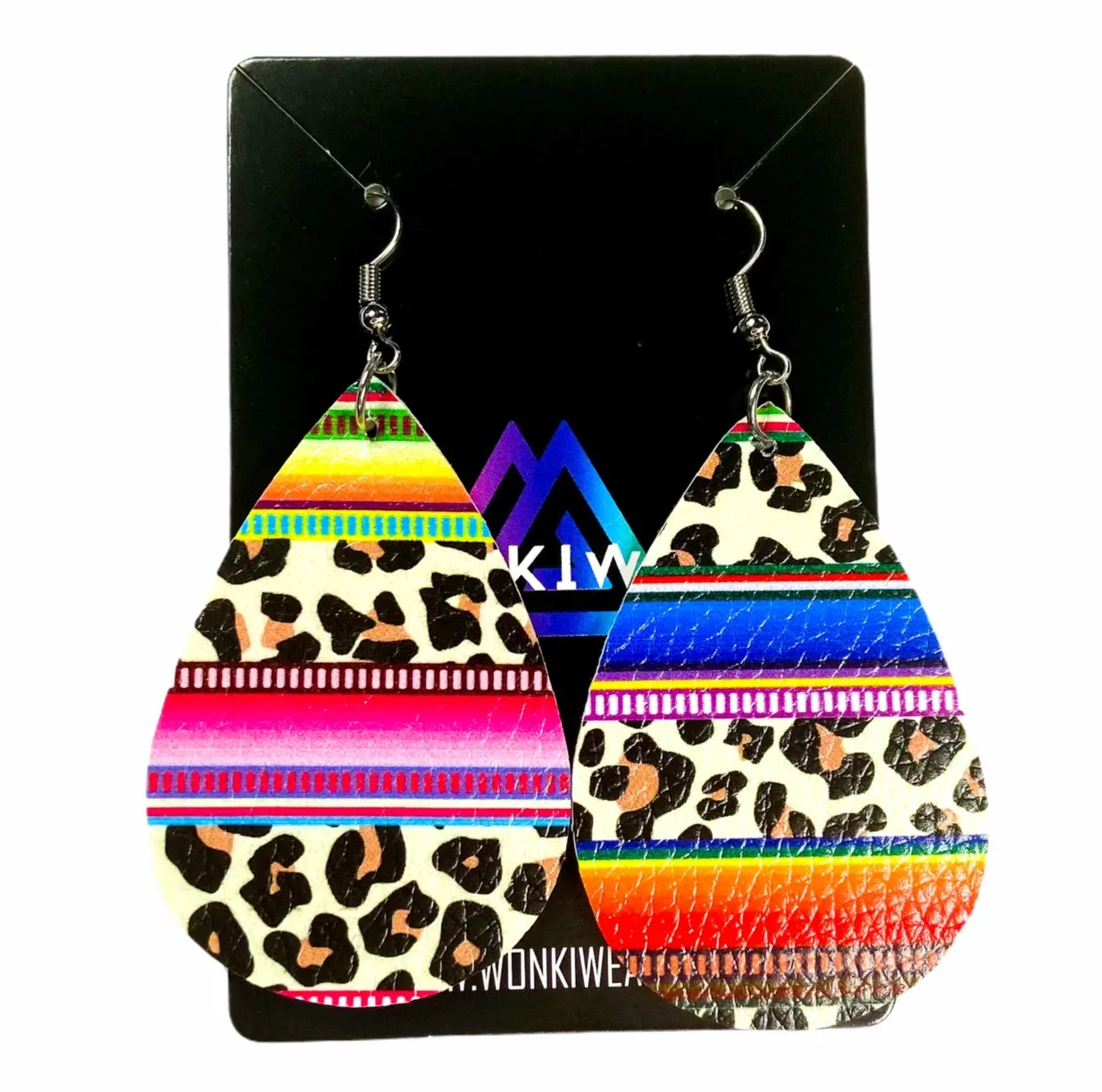 Earrings - Faux leather multi leopard print tear drops