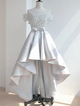 Elegant Off the Shoulder Applique Satin White Homecoming Dresses Online, HD0601