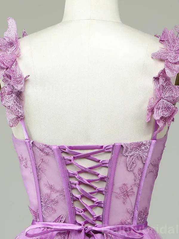 Elegant Spaghetti Straps A-line Tulle Applique Short Homecoming Dresses Online, HD0706