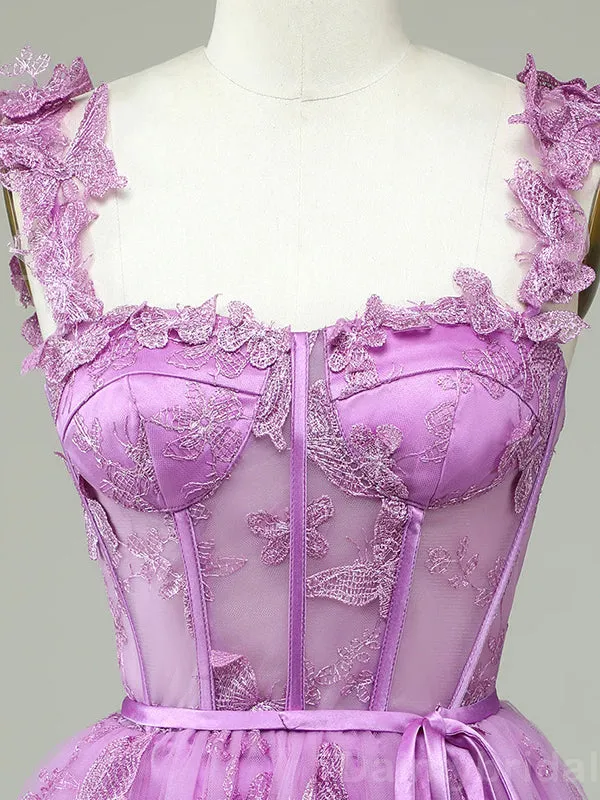 Elegant Spaghetti Straps A-line Tulle Applique Short Homecoming Dresses Online, HD0706