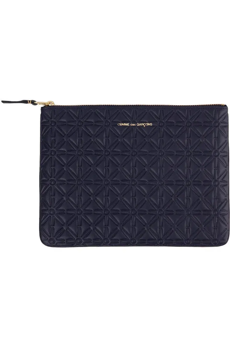 Embossed Leather Line Large Zip Pouch