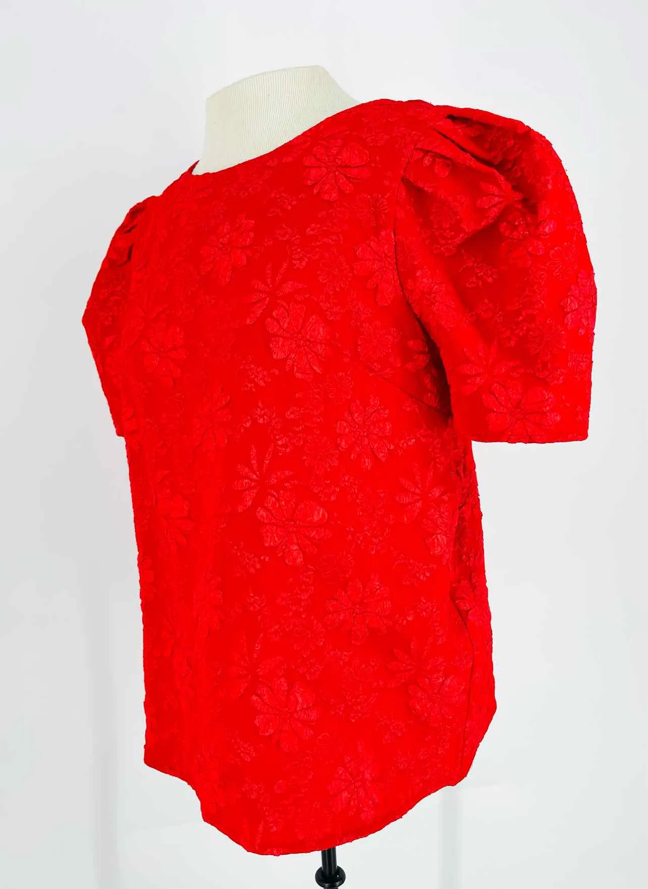 entro Size M Red Floral Textured Tops Top-Short Sleeve