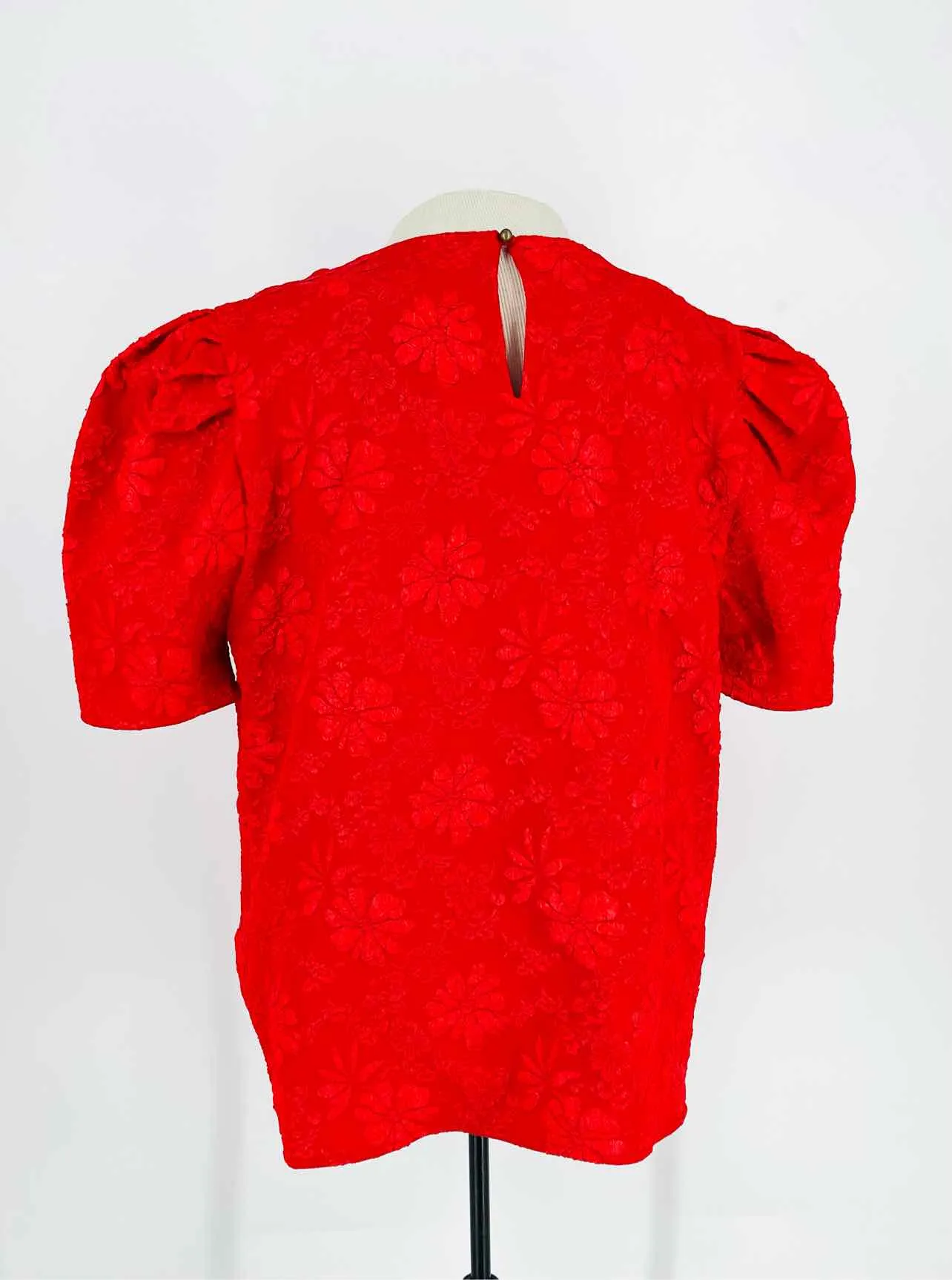 entro Size M Red Floral Textured Tops Top-Short Sleeve