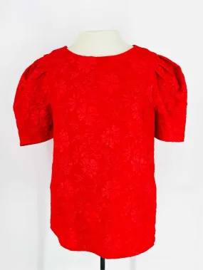 entro Size M Red Floral Textured Tops Top-Short Sleeve