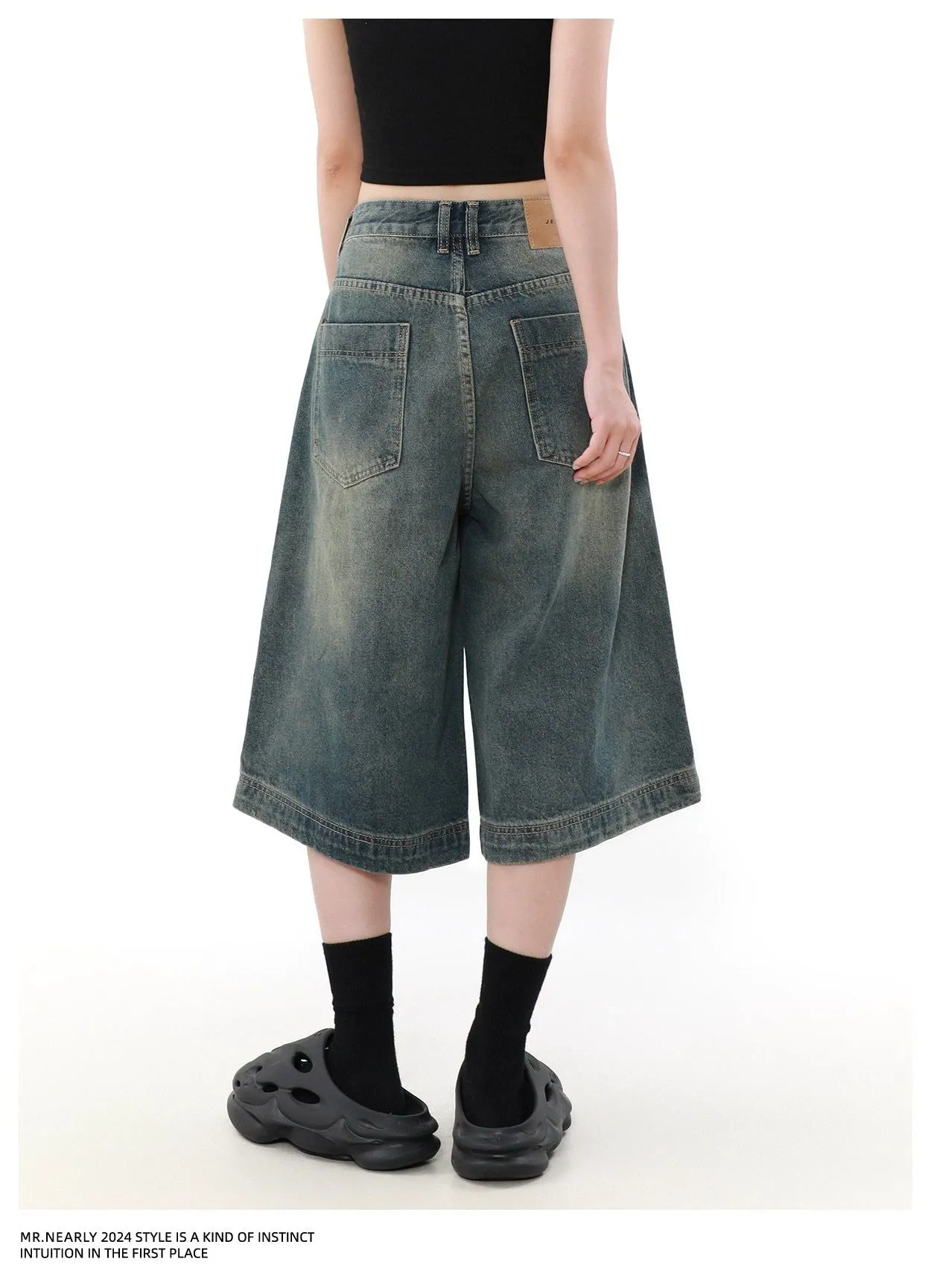Faded Patched Detail Denim Shorts