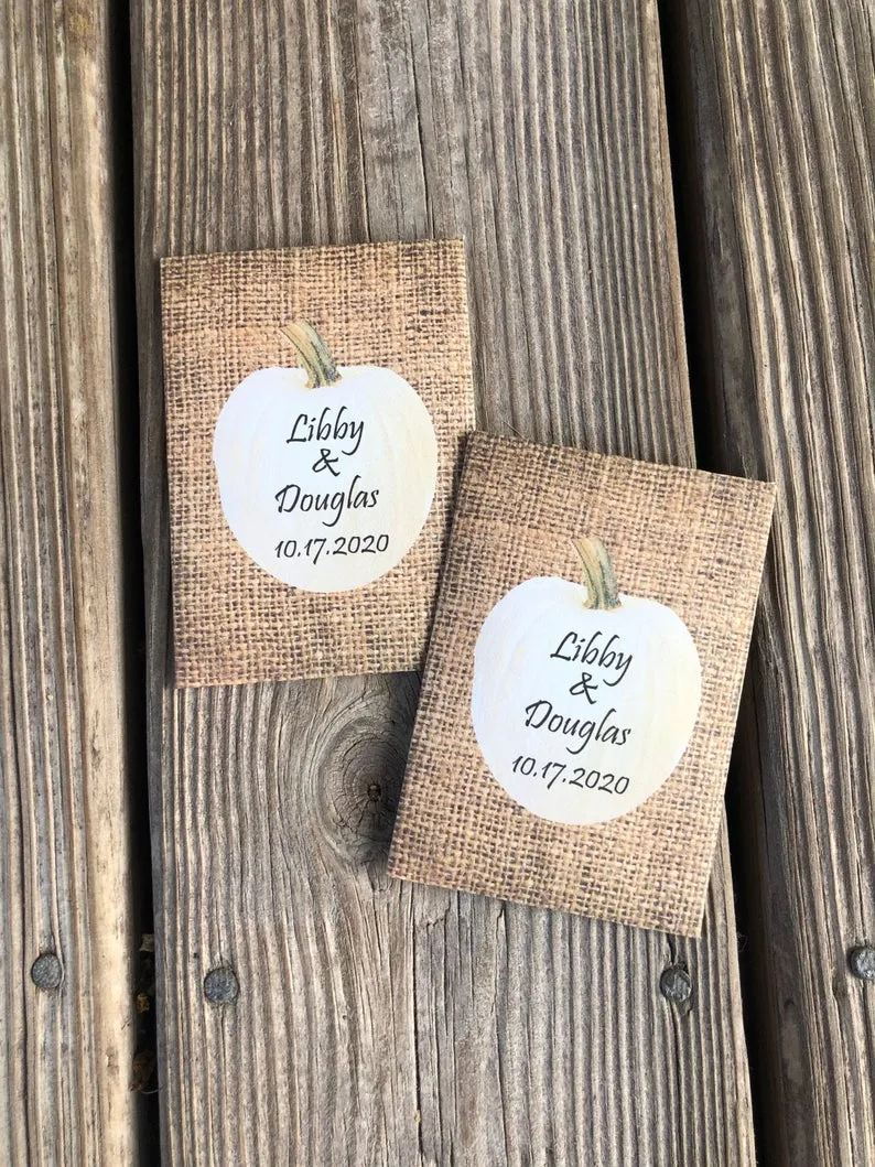 Fall White Pumpkin Burlap Seed Packet Favors