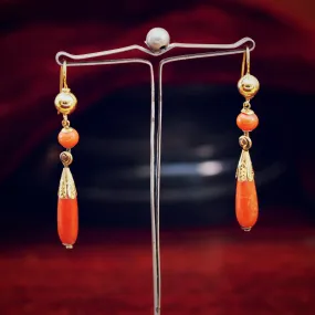 Fine Antique Etruscan Revival Coral Earrings