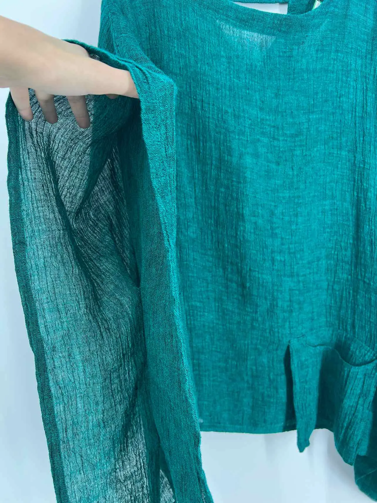 IC by Connie K Size M Teal Variegated Pocket Tops Top-3/4 Sleeve
