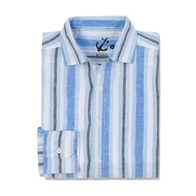 Jeremy Linen Shirt - Blue Regatta Stripe