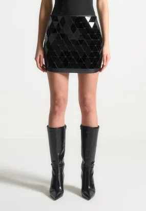Leather Mirrored Mini Skirt - Black/Black