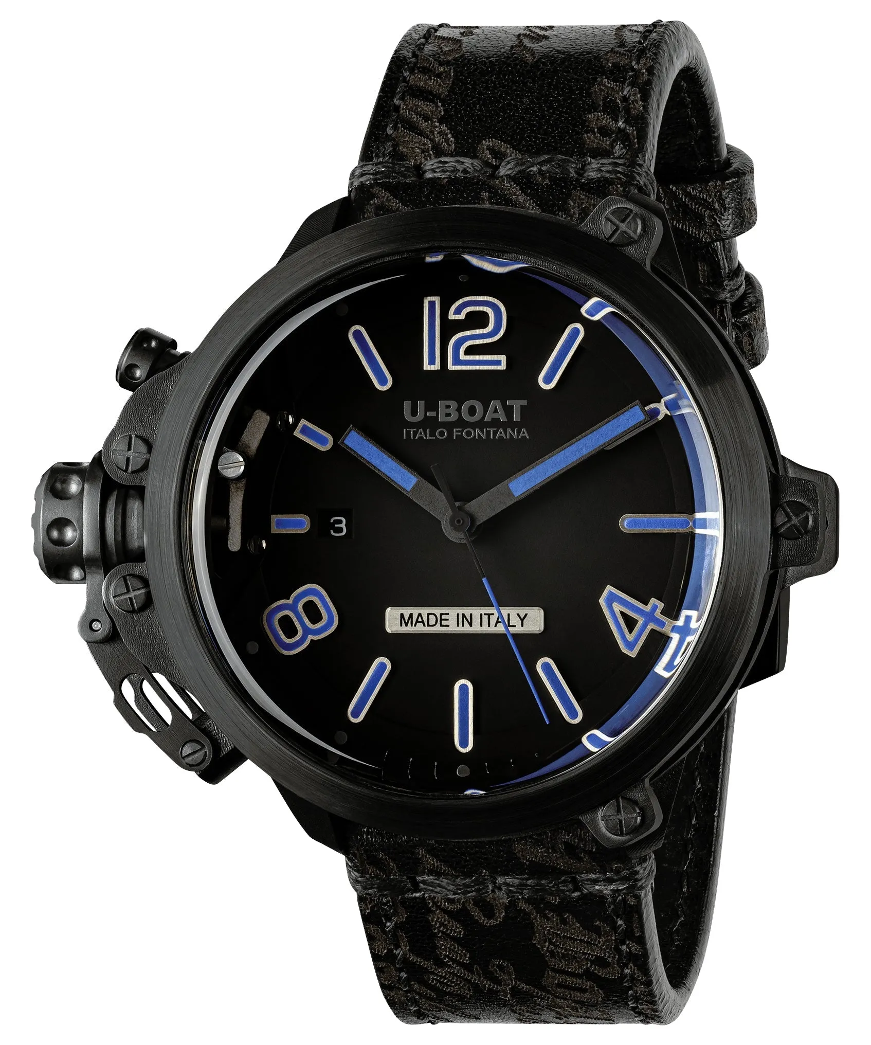 Limited Edition U-Boat Capsule Automatic Black PVD Black Dial Black Leather Strap Date Mens Watch 8806