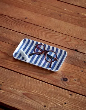 Linen Tray Small: Blue White Stripe