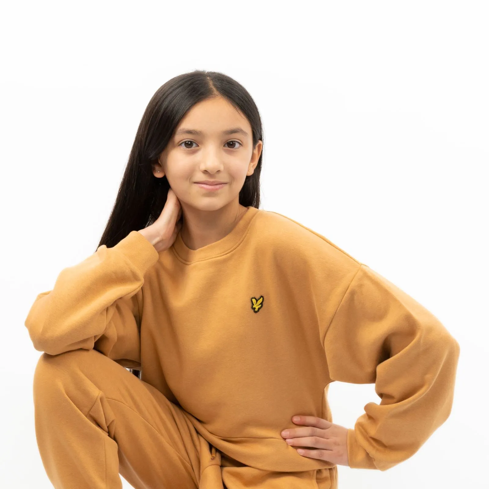 Lyle & Scott Girls Long Sleeve Mustard Yellow Cropped Fleece Lined Sweatshirts