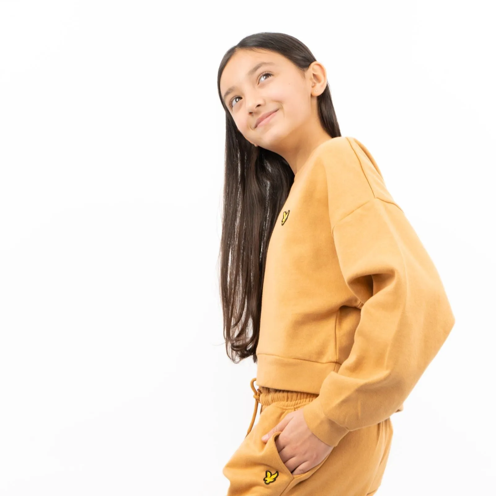 Lyle & Scott Girls Long Sleeve Mustard Yellow Cropped Fleece Lined Sweatshirts