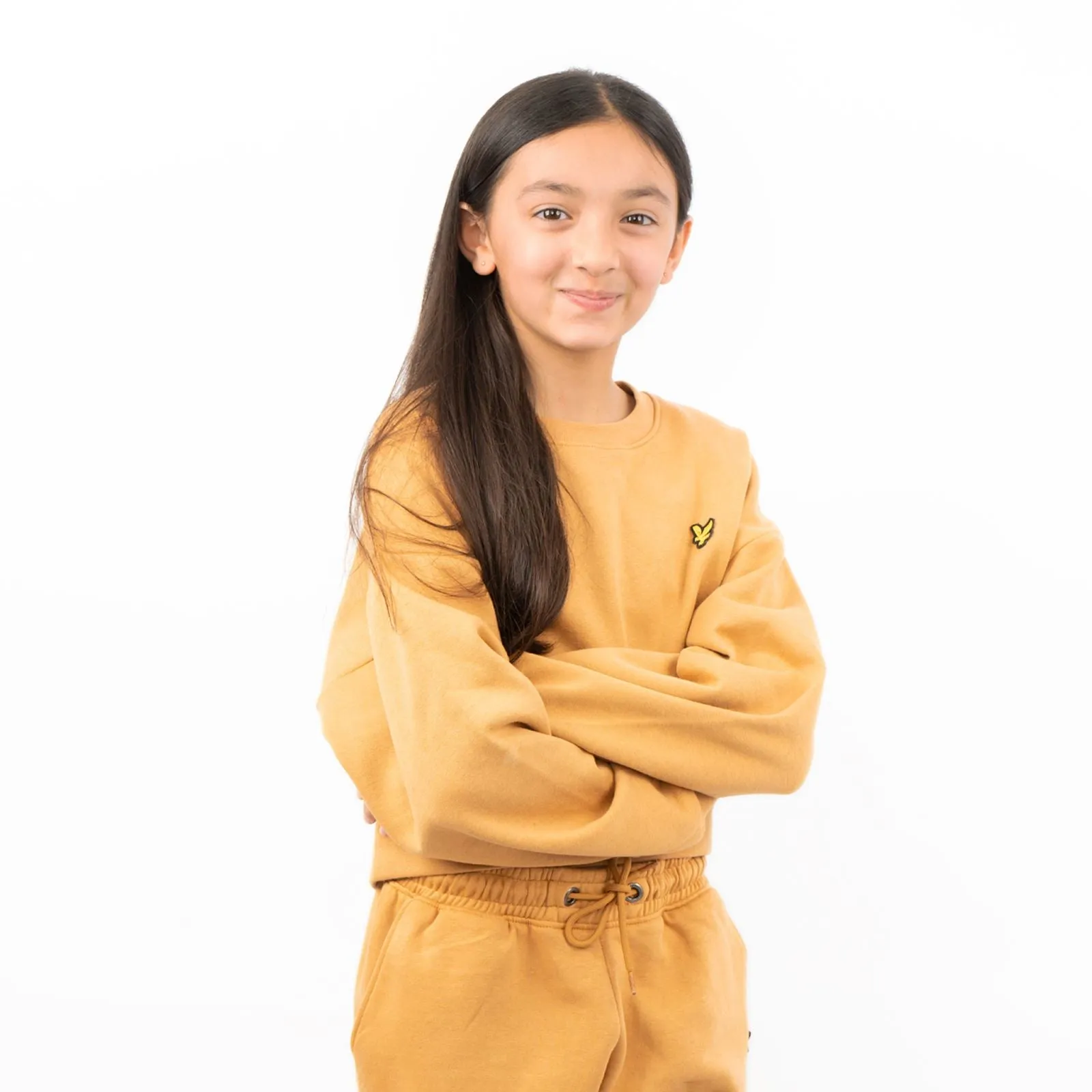 Lyle & Scott Girls Long Sleeve Mustard Yellow Cropped Fleece Lined Sweatshirts