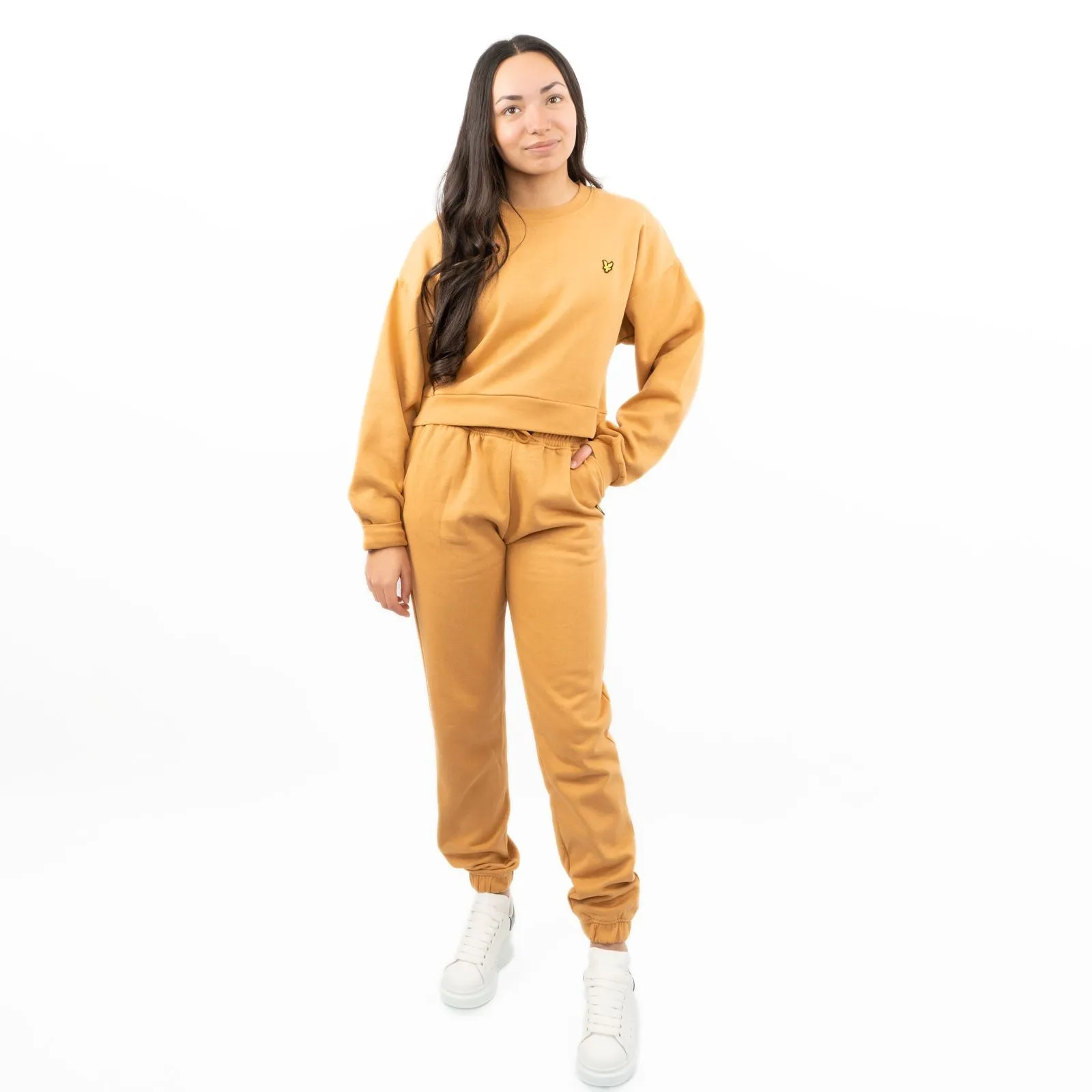 Lyle & Scott Girls Long Sleeve Mustard Yellow Cropped Fleece Lined Sweatshirts