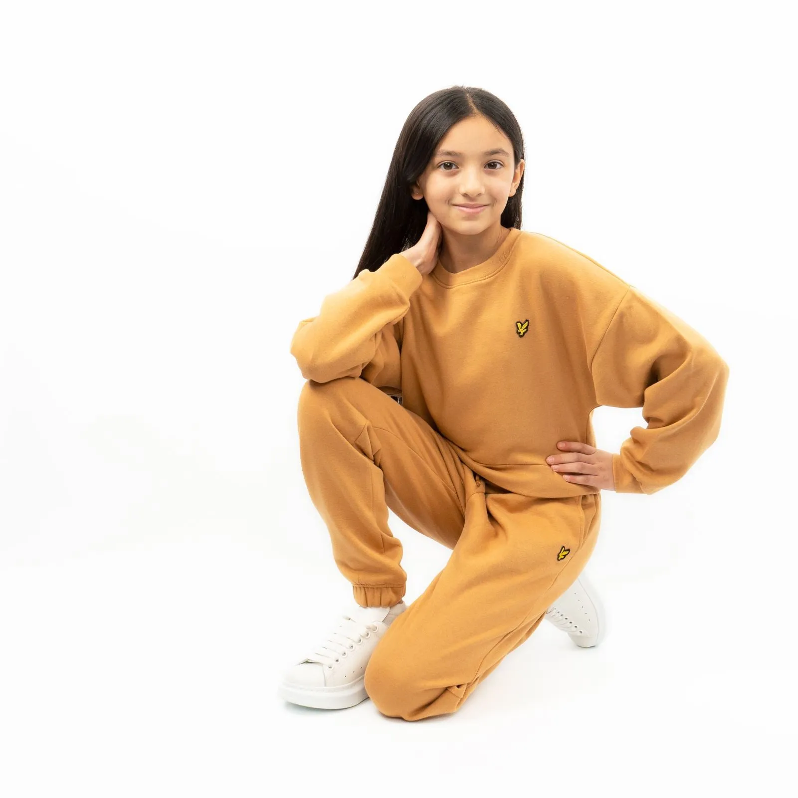 Lyle & Scott Girls Long Sleeve Mustard Yellow Cropped Fleece Lined Sweatshirts