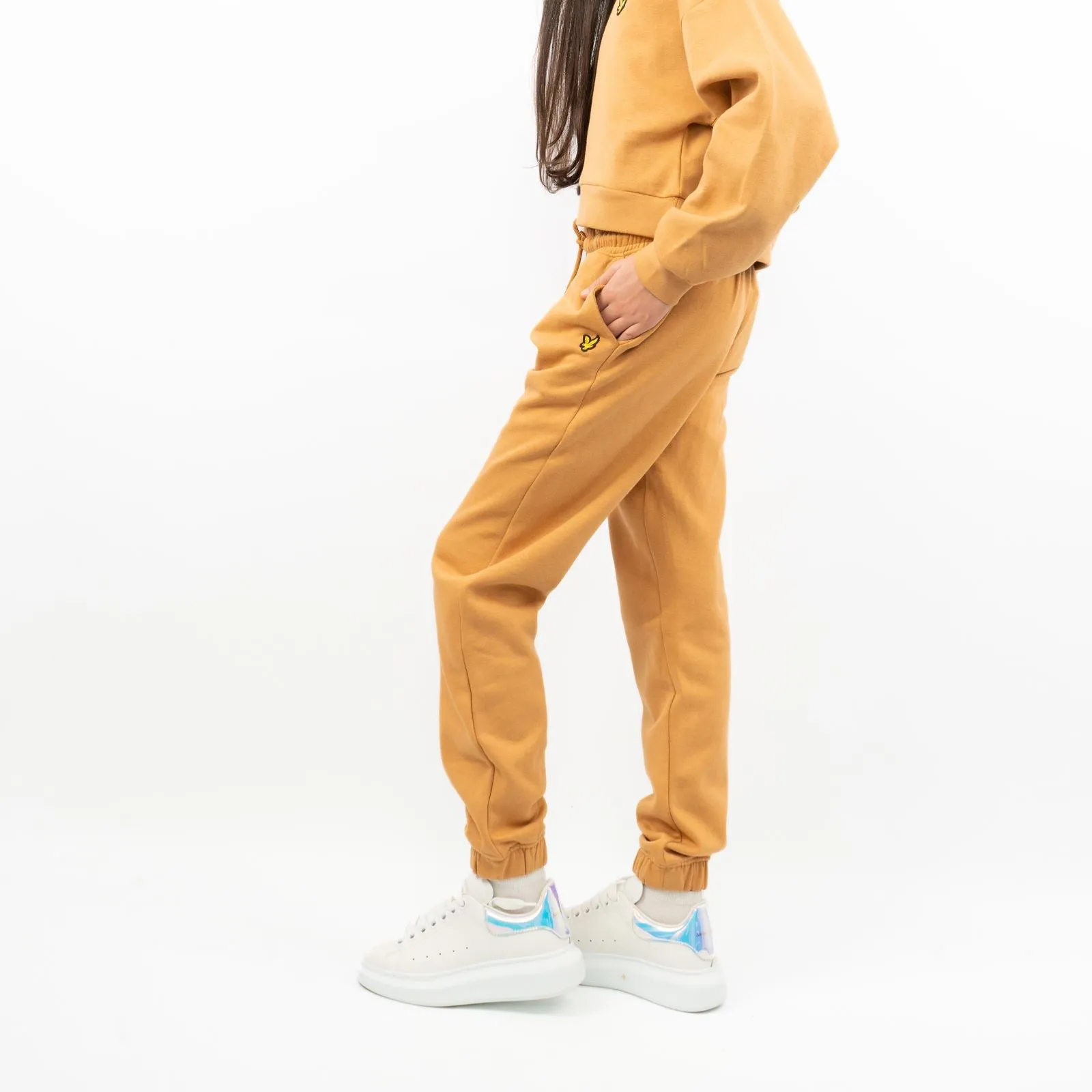 Lyle & Scott Girls Long Sleeve Mustard Yellow Cropped Fleece Lined Sweatshirts
