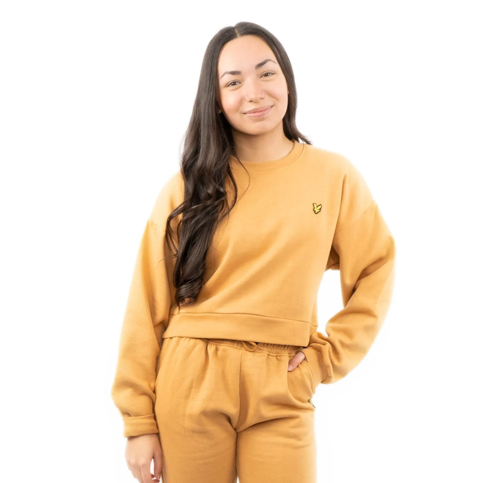 Lyle & Scott Girls Long Sleeve Mustard Yellow Cropped Fleece Lined Sweatshirts