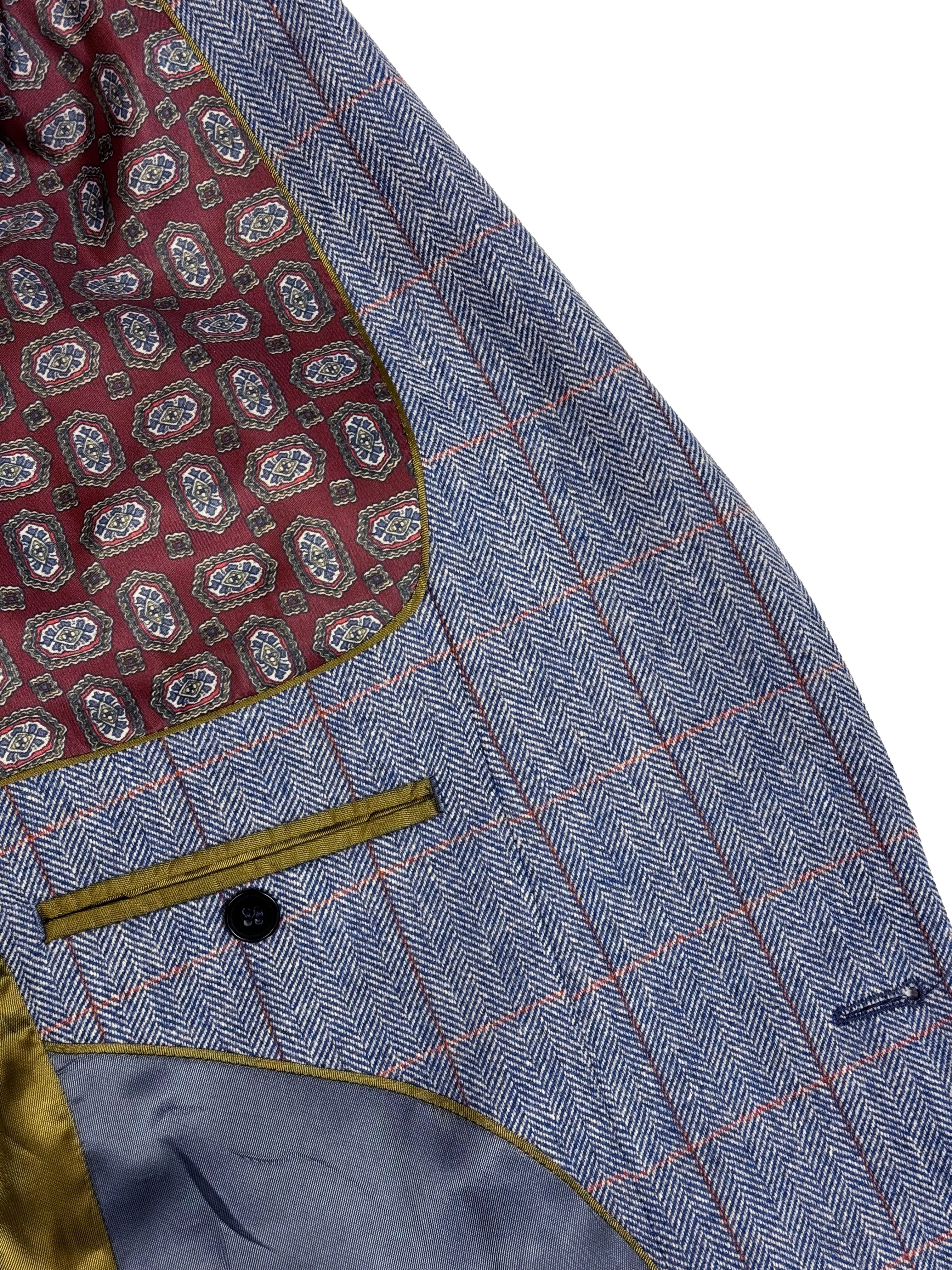 Men's Blue Tweed Wool Jacket Checked Wedding Blazer