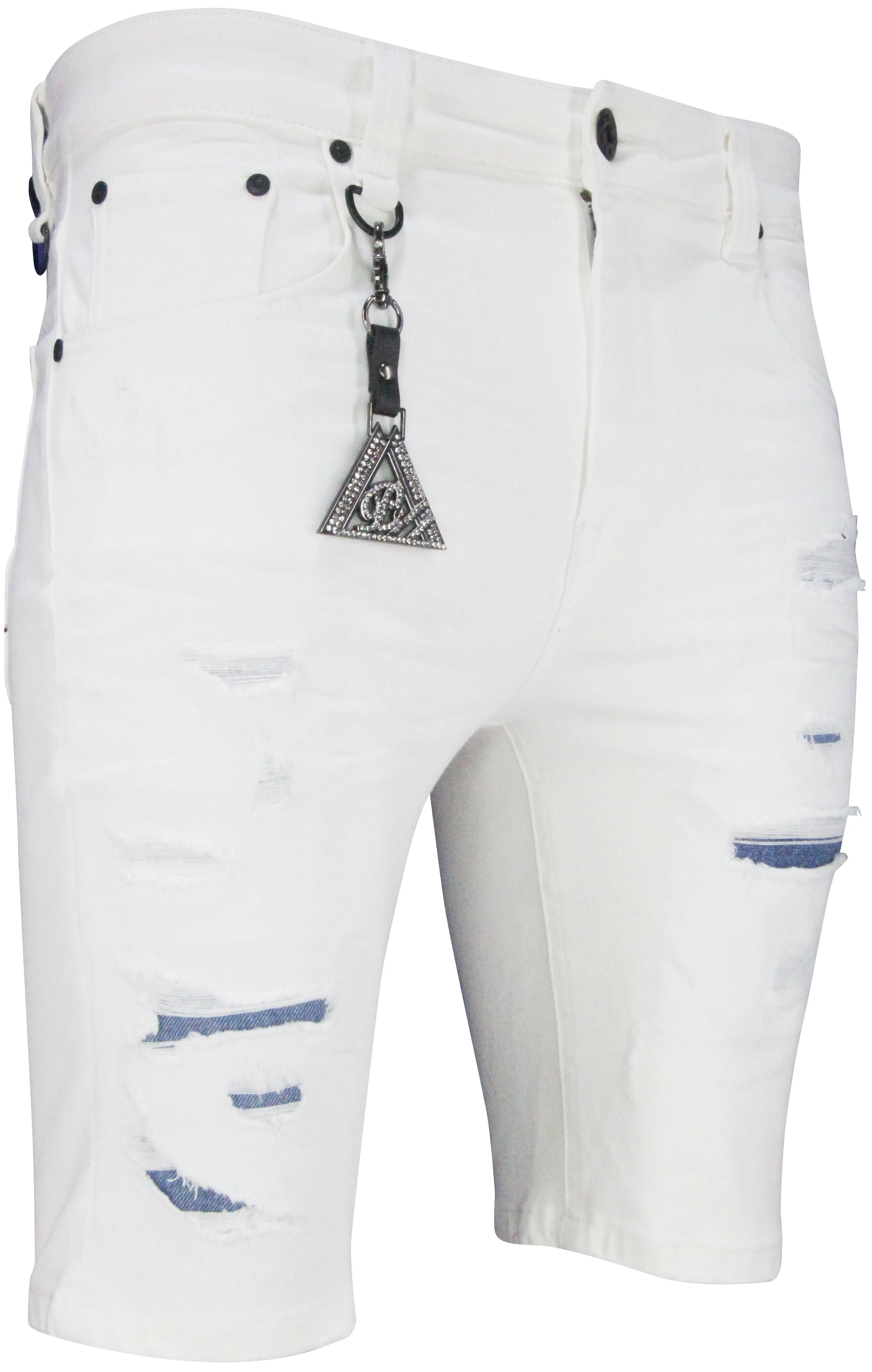 Men's White Fire Denim Shorts