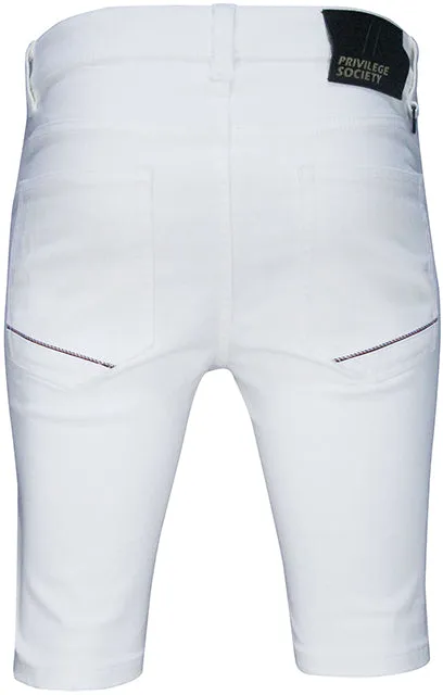Men's White Fire Denim Shorts