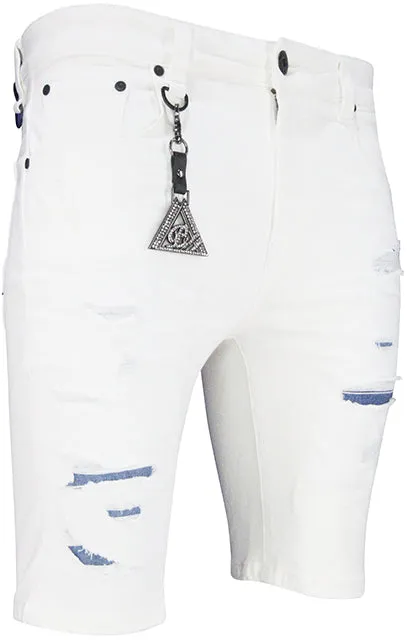 Men's White Fire Denim Shorts