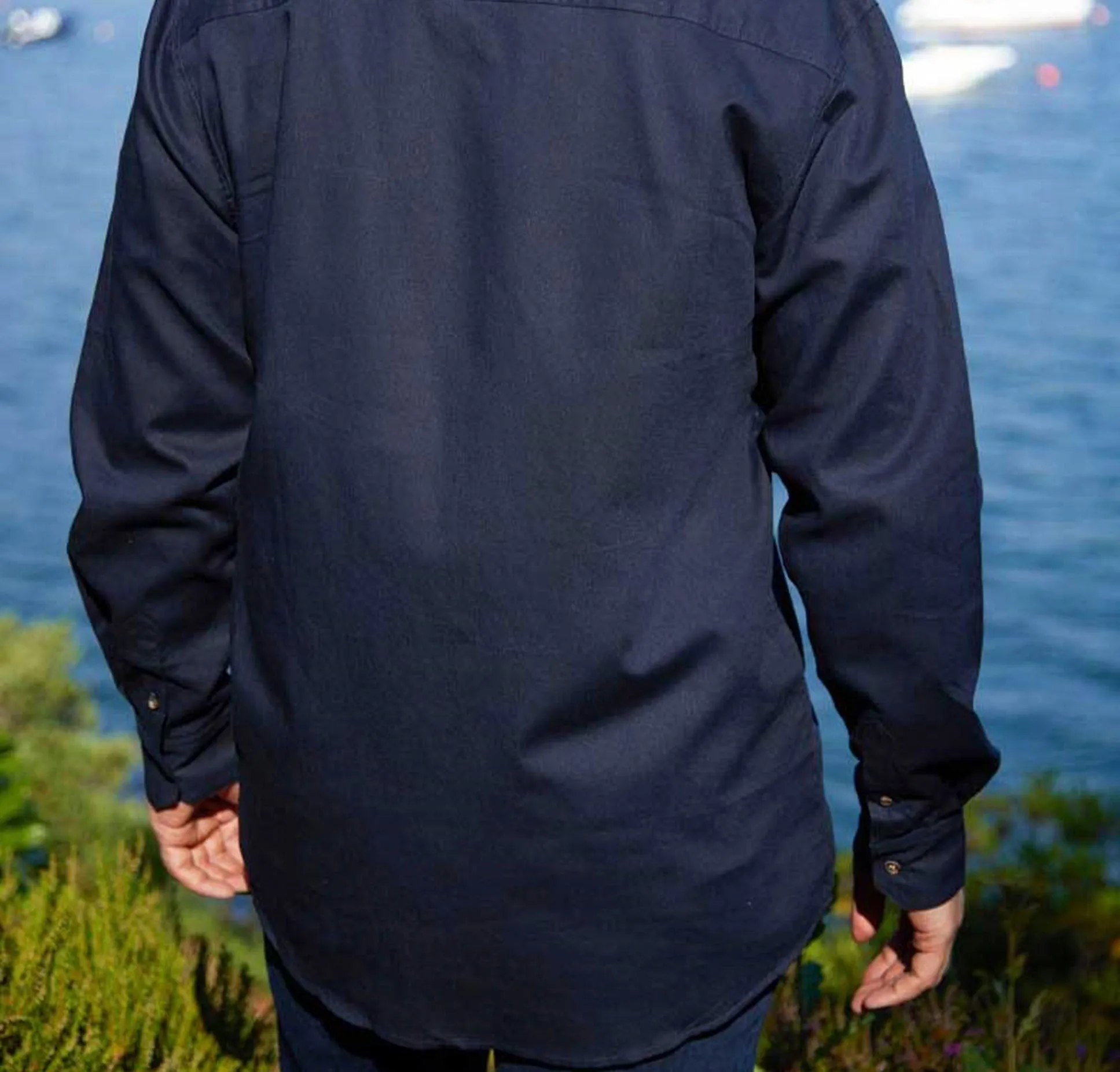 Navy Linen Grandfather Shirt