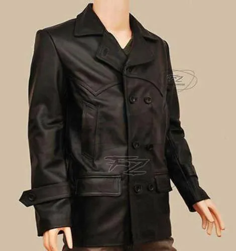 NEUF pour HOMME Dr Who Série Tv Eccleston Noir Veste Cuir / Manteau
