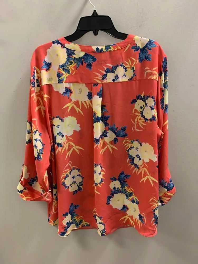 NWT JM COLLECTION Tops Size XXL SALMON/BLU/YEL Floral 3/4 LENGTH TOP