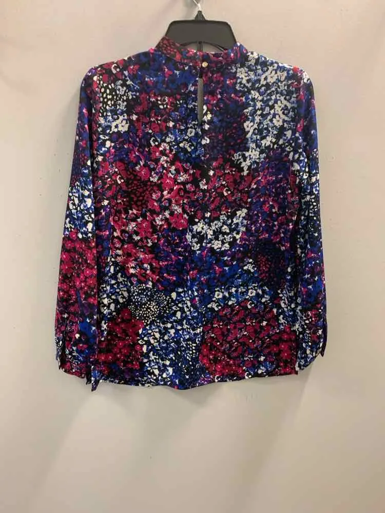 NWT NINE WEST Tops Size XS BLK/BURG/BLU/WHT Floral LONG SLEEVES TOP