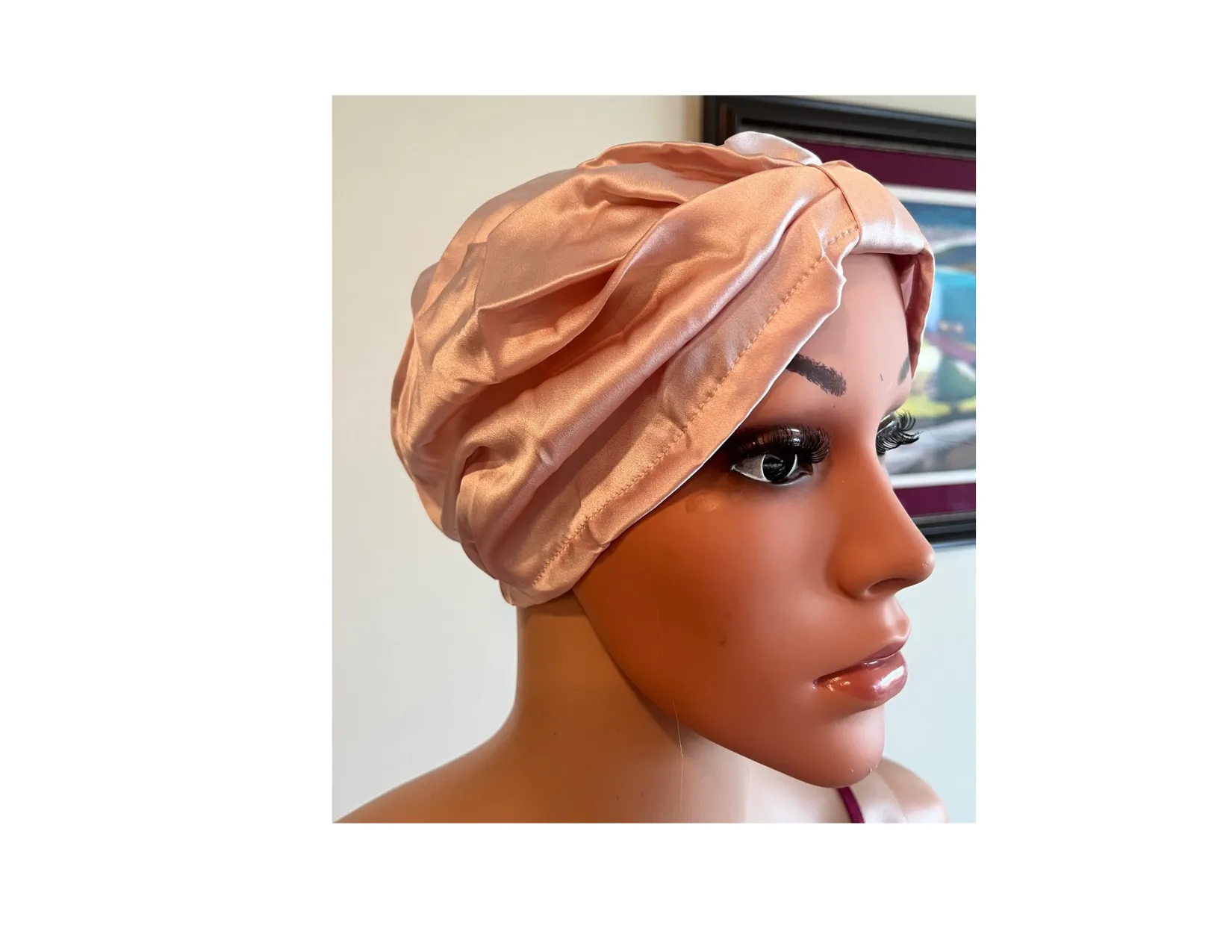Pink Square Silk Night Cap/Bonnet