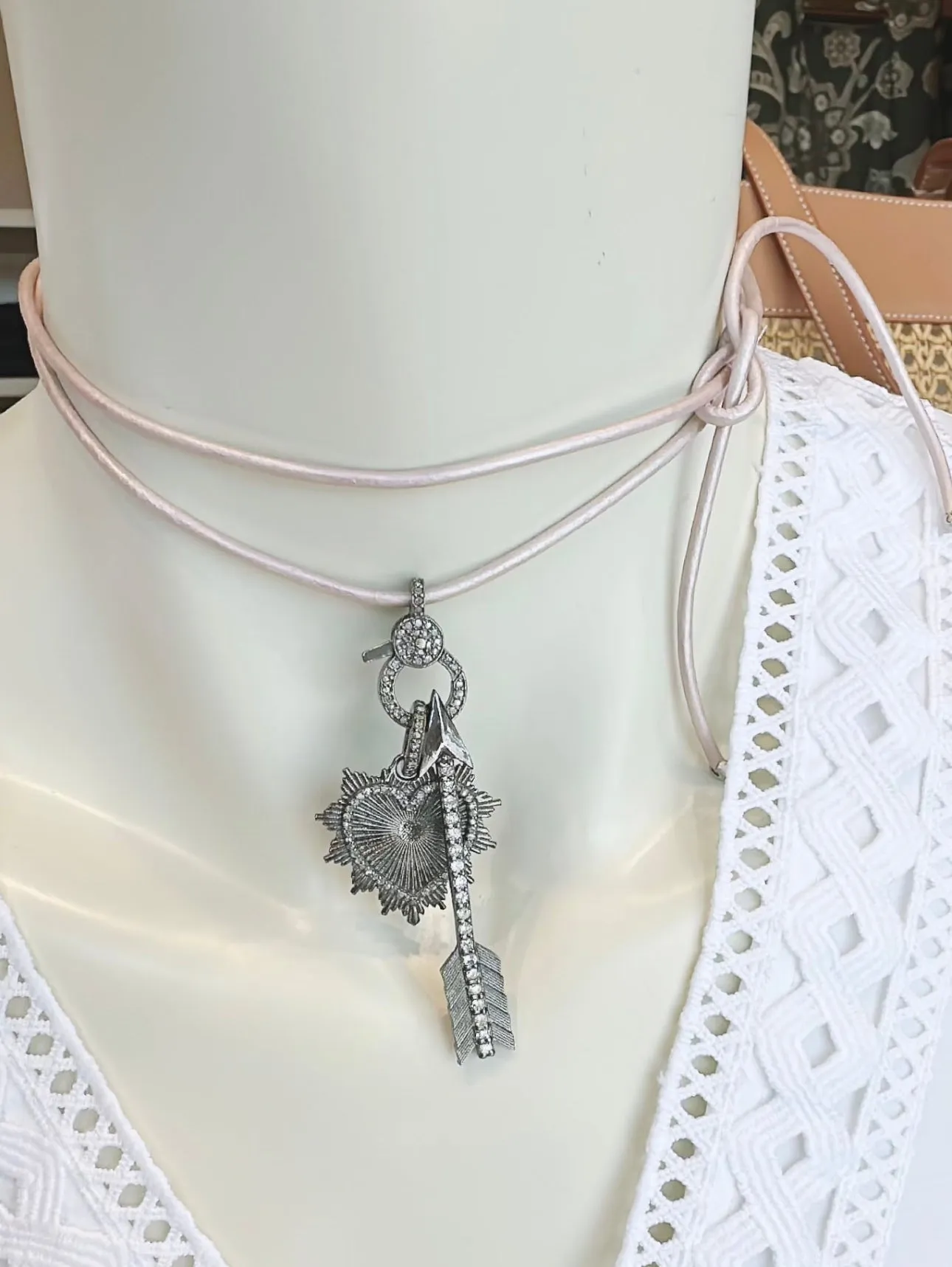SALE | Pave Diamond and Leather Lariat Necklace