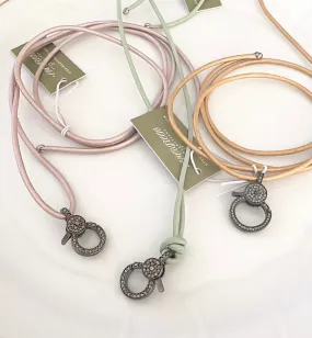 SALE | Pave Diamond and Leather Lariat Necklace